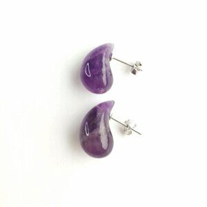 Amethyst Teardrop  Comma Sterling Silver Stud Earrings 🆕